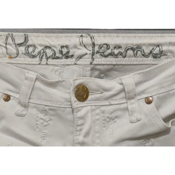 Pepe Jeans Womens Tag 28 Embroidered Pepe Throughout White 28/30 - Picture 3 of 16